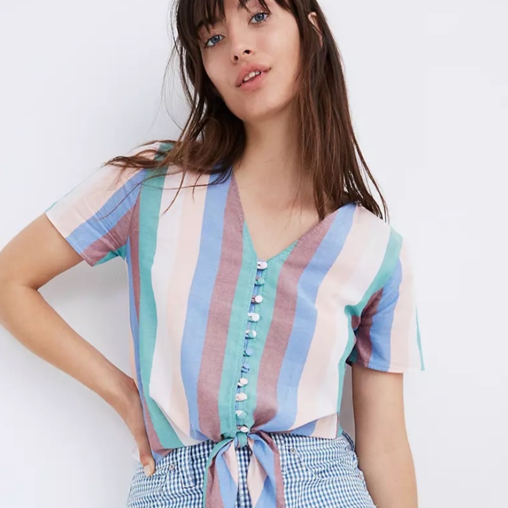 Madewell Novel Tie-Front Button Top in Flagstaff Stripe xxs